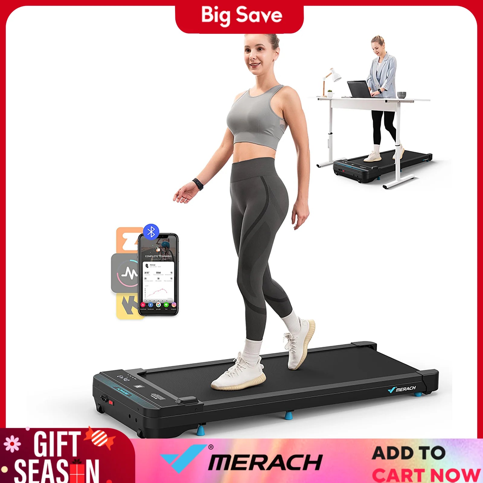 MERACH Walking Pad – Compact Quiet Under-Desk Treadmill