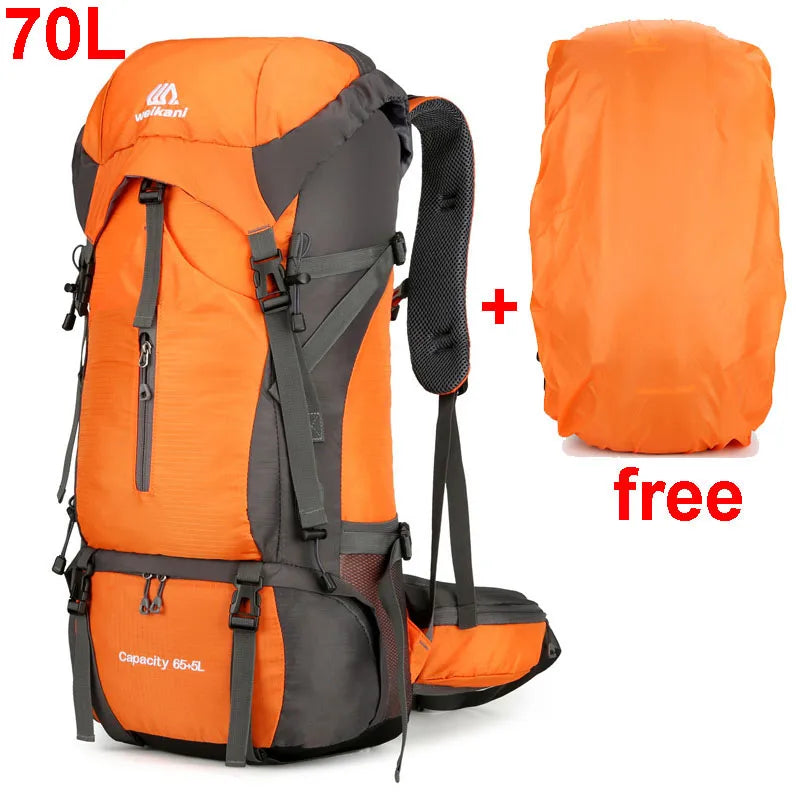 70L Nylon Camping Backpack with Rain Cover