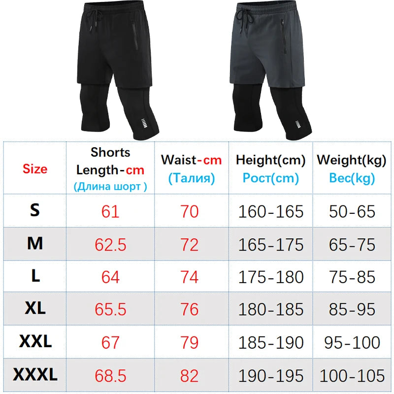 Men Sport 2 In 1 Cropped Pants Compression Running Pants
