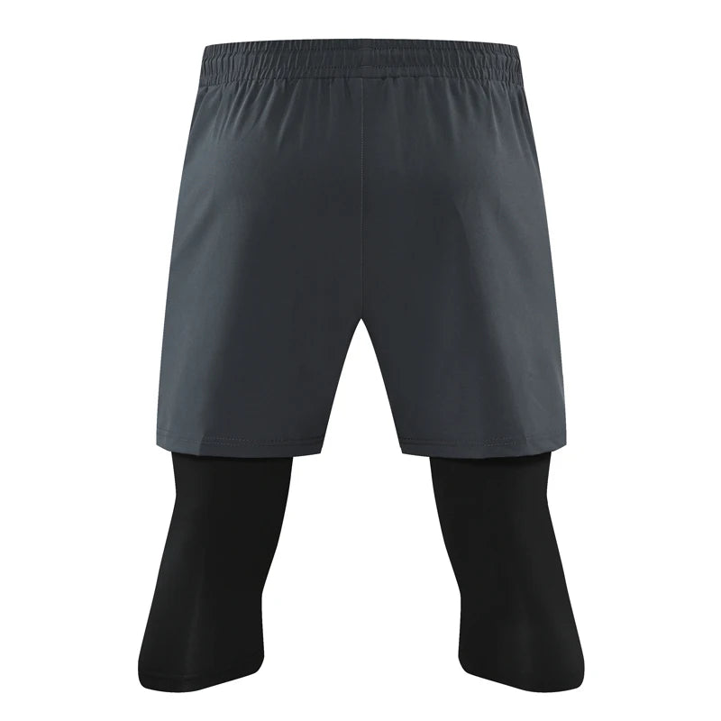 Men Sport 2 In 1 Cropped Pants Compression Running Pants