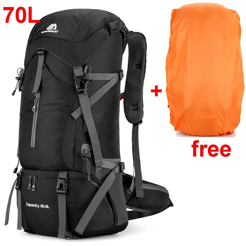 70L Nylon Camping Backpack with Rain Cover