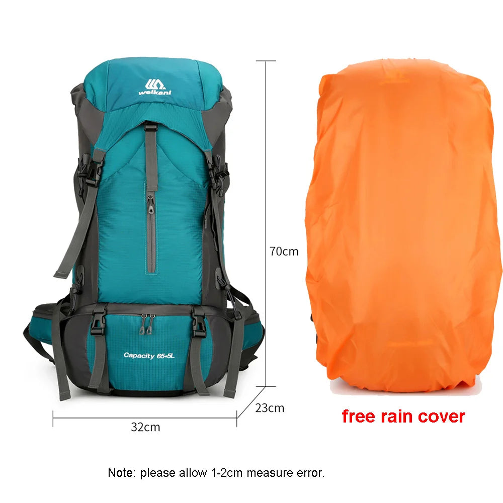 70L Nylon Camping Backpack with Rain Cover