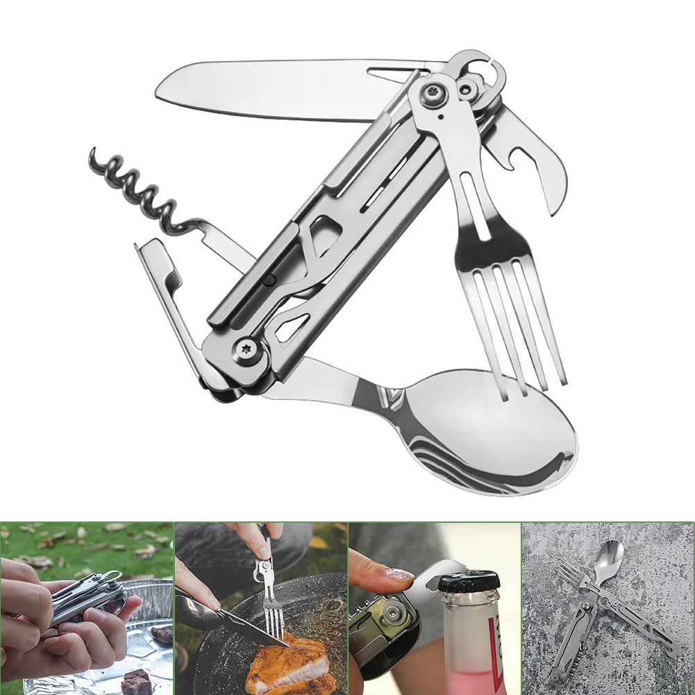 6-in-1 Multifunctional Camping Cutlery Set – Portable EDC Tool
