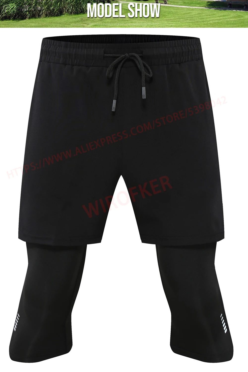 Men Sport 2 In 1 Cropped Pants Compression Running Pants