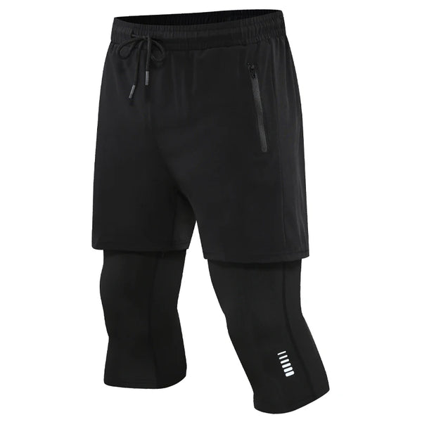 Men Sport 2 In 1 Cropped Pants Compression Running Pants