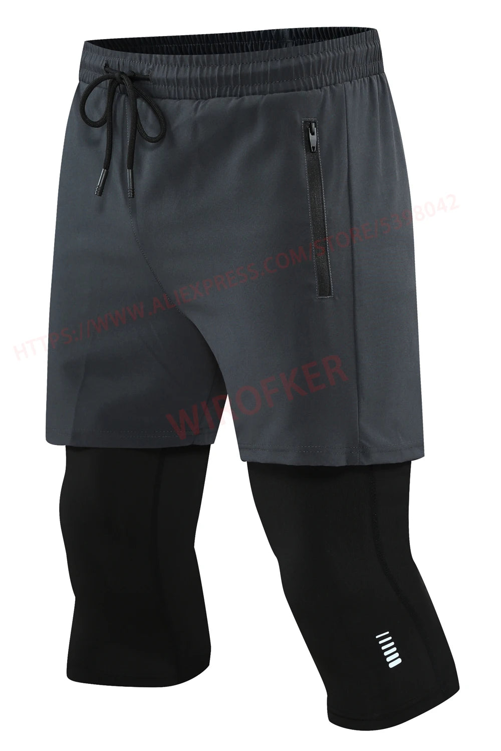 Men Sport 2 In 1 Cropped Pants Compression Running Pants