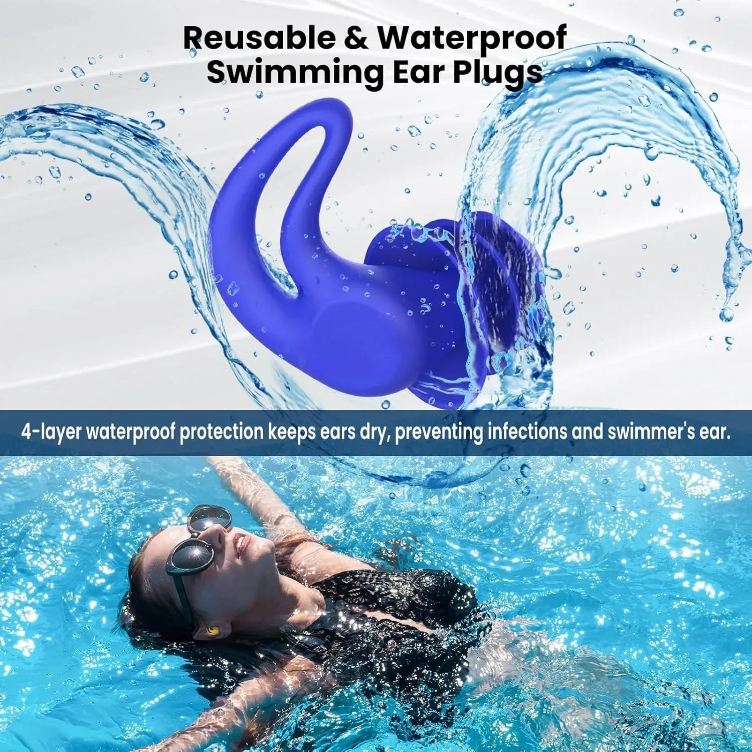 4 Pairs Reusable Silicone Swimming Earplugs