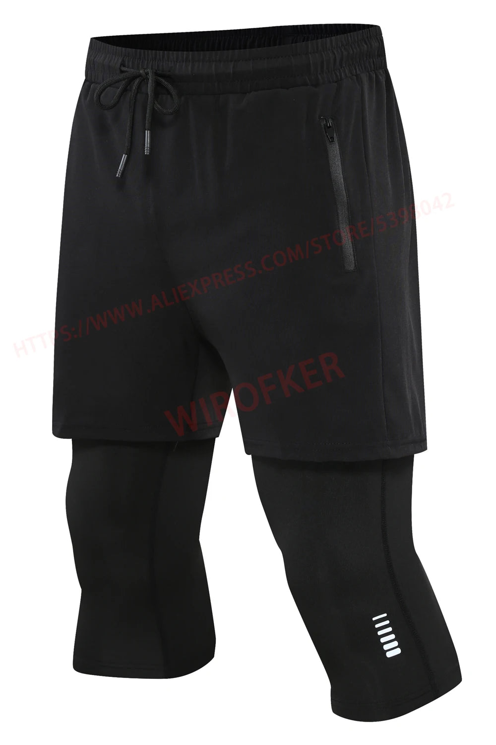 Men Sport 2 In 1 Cropped Pants Compression Running Pants