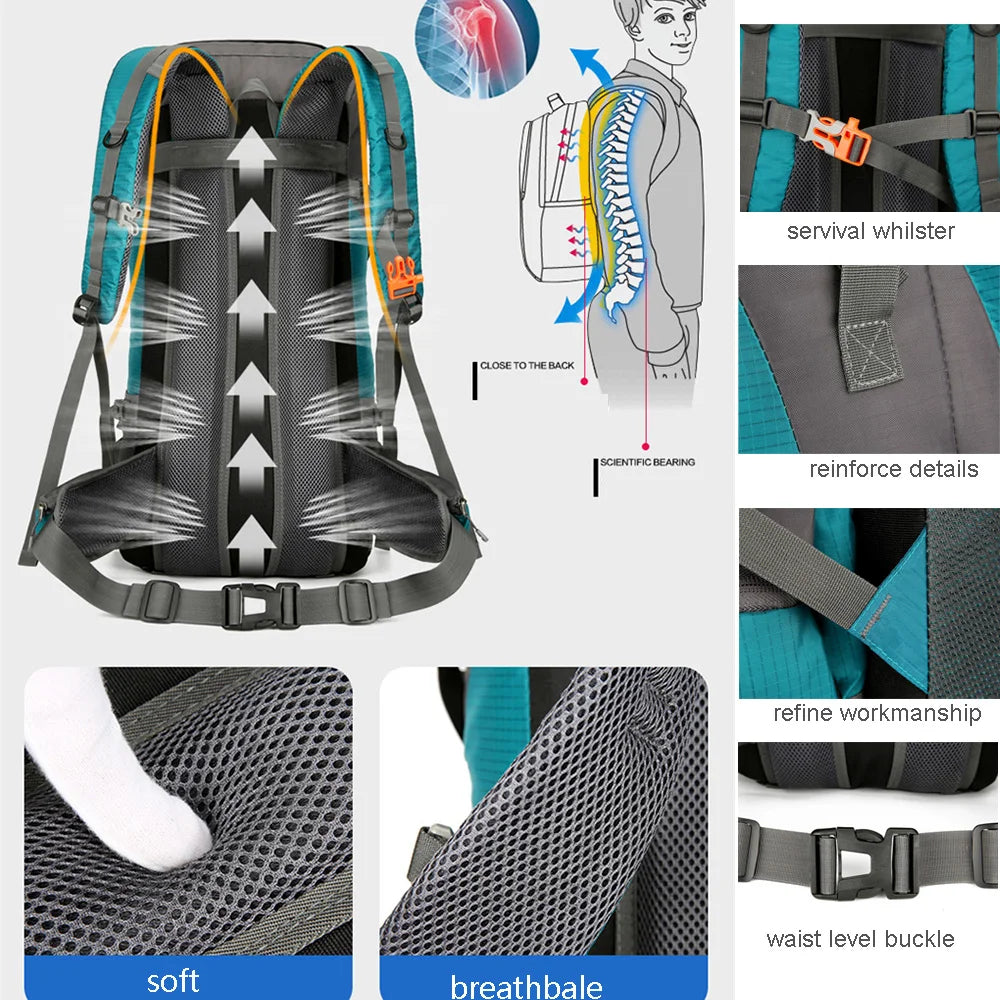 70L Nylon Camping Backpack with Rain Cover