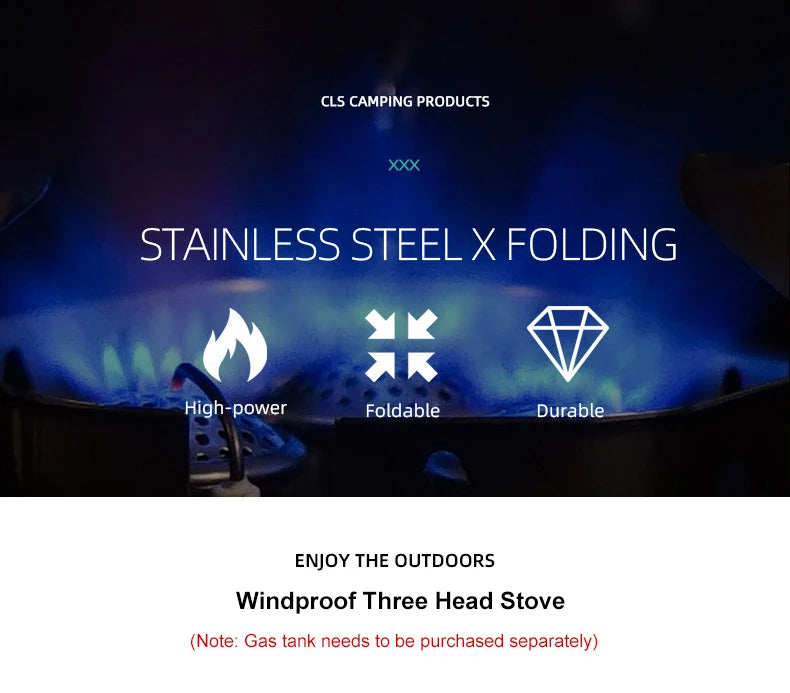 Portable 3-Head Outdoor Camping Gas Stove