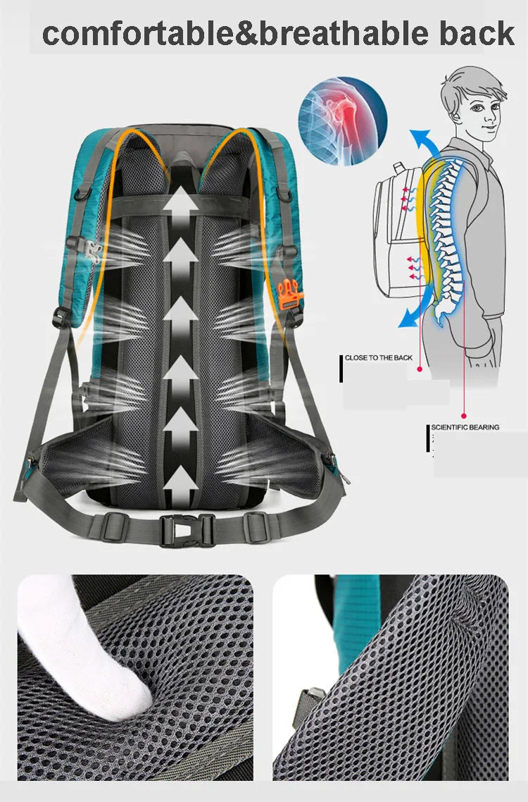 70L Nylon Camping Backpack with Rain Cover