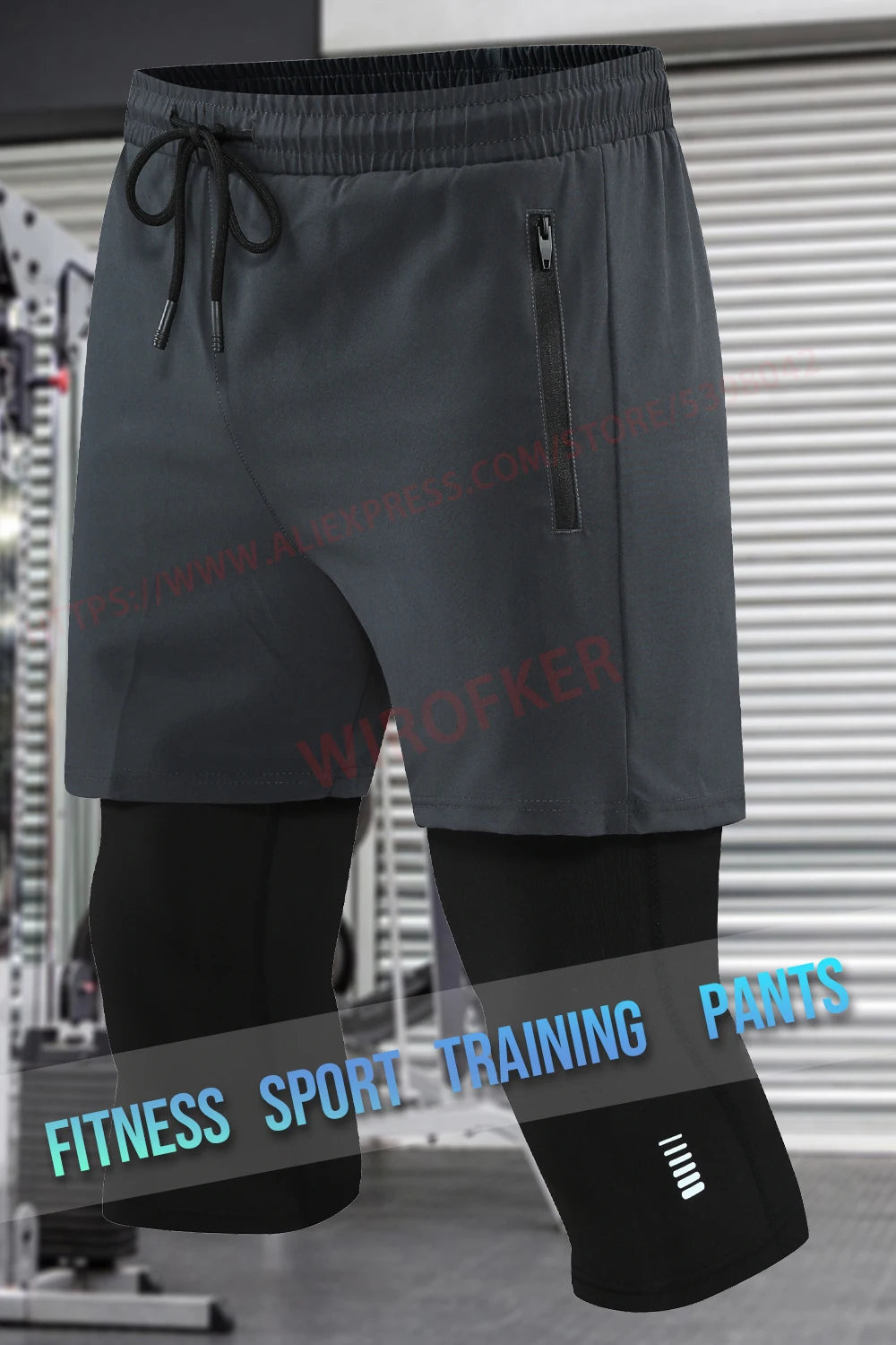 Men Sport 2 In 1 Cropped Pants Compression Running Pants